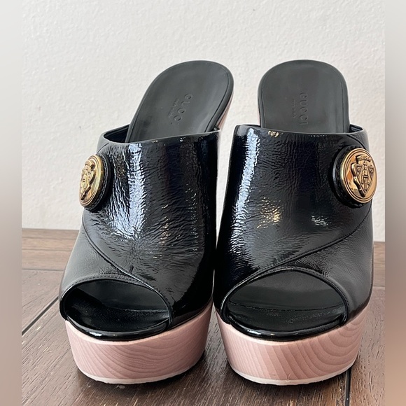 EUC Gucci Hysteria Black Patent Leather Platform Open Toe Sandals Womens size 9 - Picture 5 of 13